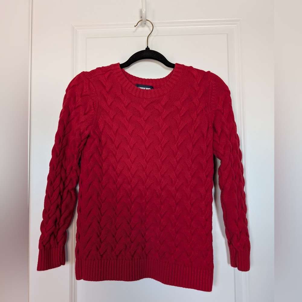 Lands End Drifter Knit Sweater 100% Cotton Crewneck Red Size XS/P